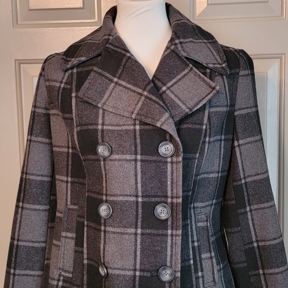 Old Navy grey plaid wool blend Peacoat. - Picture 2 of 8